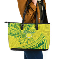Kia Orana Cook Islands Leather Tote Bag Turtle Yellow Green Polynesian Pattern LT01 - Polynesian Pride