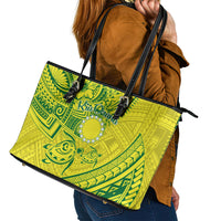 Kia Orana Cook Islands Leather Tote Bag Turtle Yellow Green Polynesian Pattern LT01 - Polynesian Pride