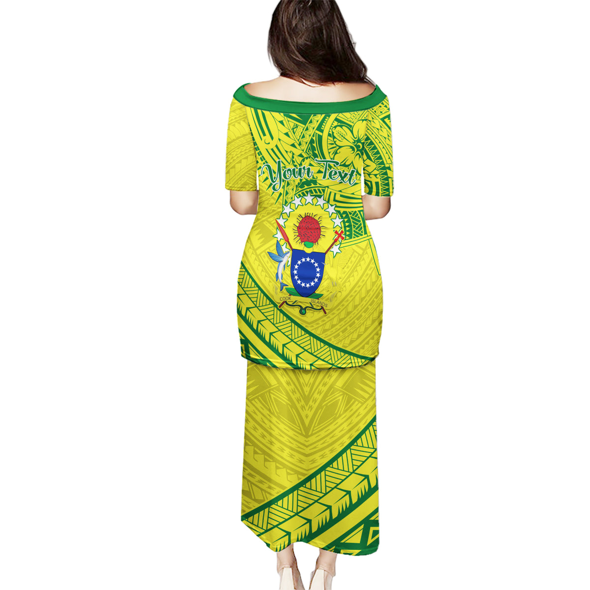 Kia Orana Cook Islands Puletasi Turtle Yellow Green Polynesian Pattern LT01 - Polynesian Pride