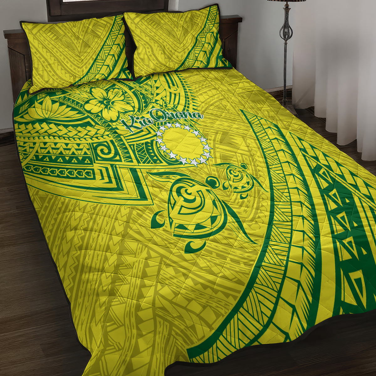 Kia Orana Cook Islands Quilt Bed Set Turtle Yellow Green Polynesian Pattern LT01 - Polynesian Pride