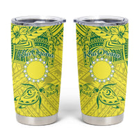 Kia Orana Cook Islands Tumbler Cup Turtle Yellow Green Polynesian Pattern