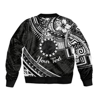 Kia Orana Cook Islands Bomber Jacket Circle Stars With Floral White Pattern LT01 - Polynesian Pride