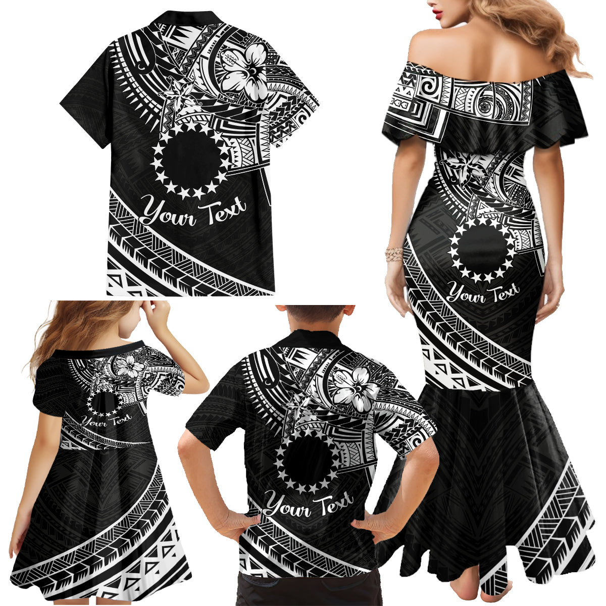 Kia Orana Cook Islands Family Matching Mermaid Dress and Hawaiian Shirt Circle Stars With Floral White Pattern LT01 - Polynesian Pride