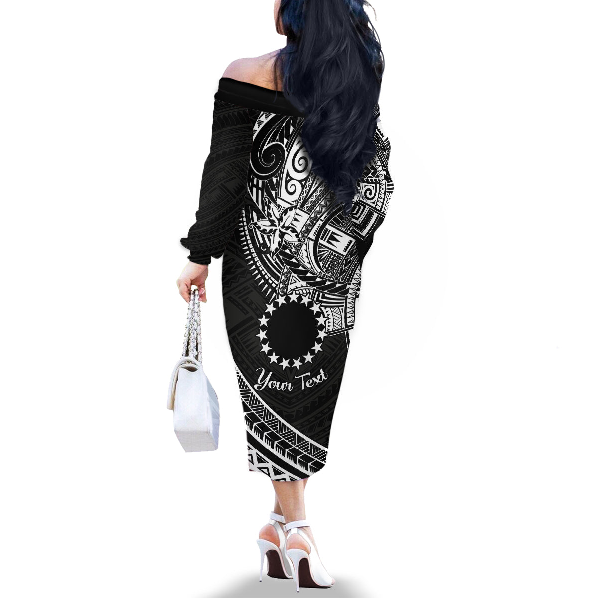 Kia Orana Cook Islands Family Matching Off Shoulder Long Sleeve Dress and Hawaiian Shirt Circle Stars With Floral White Pattern LT01 - Polynesian Pride