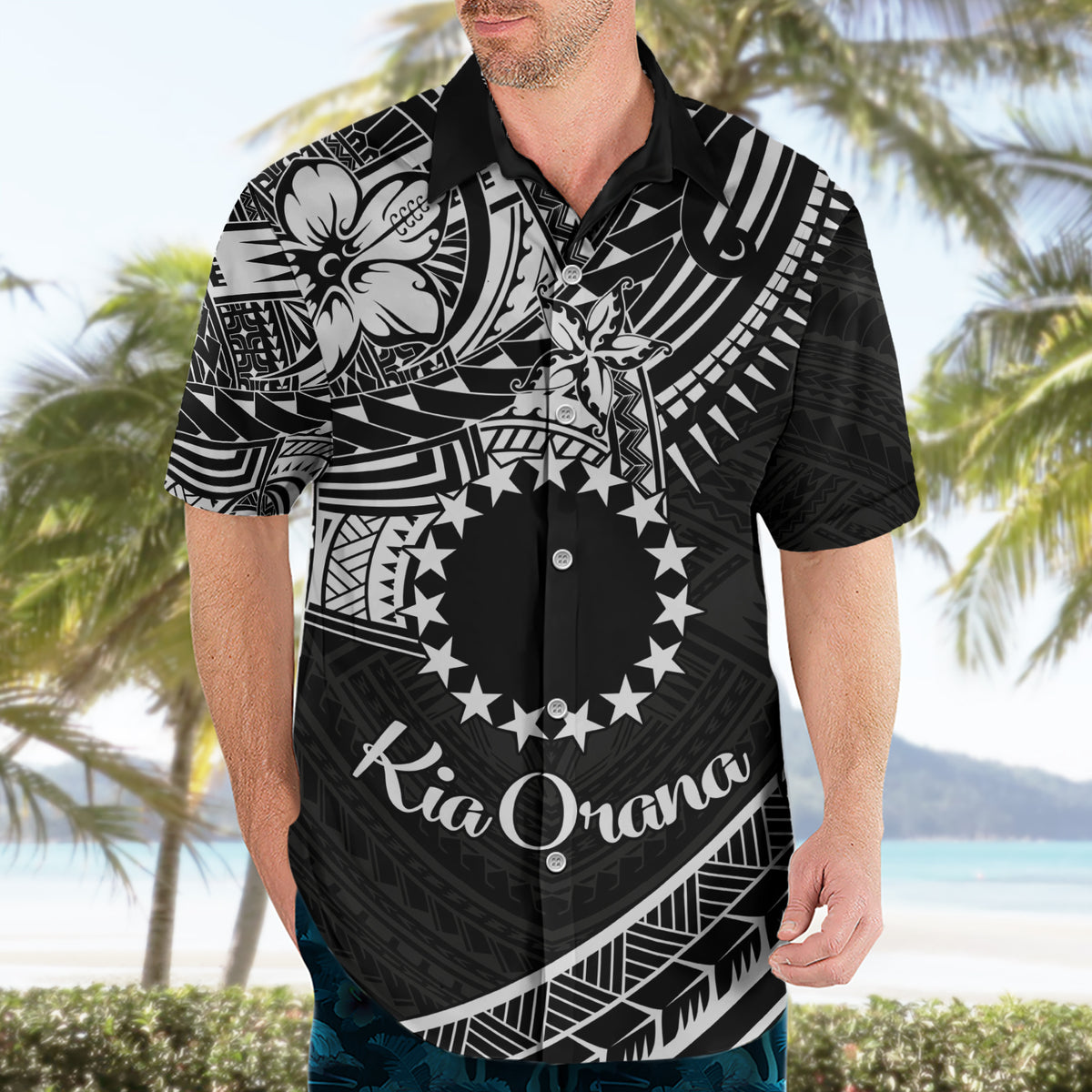 Kia Orana Cook Islands Hawaiian Shirt Circle Stars With Floral White Pattern LT01 - Polynesian Pride
