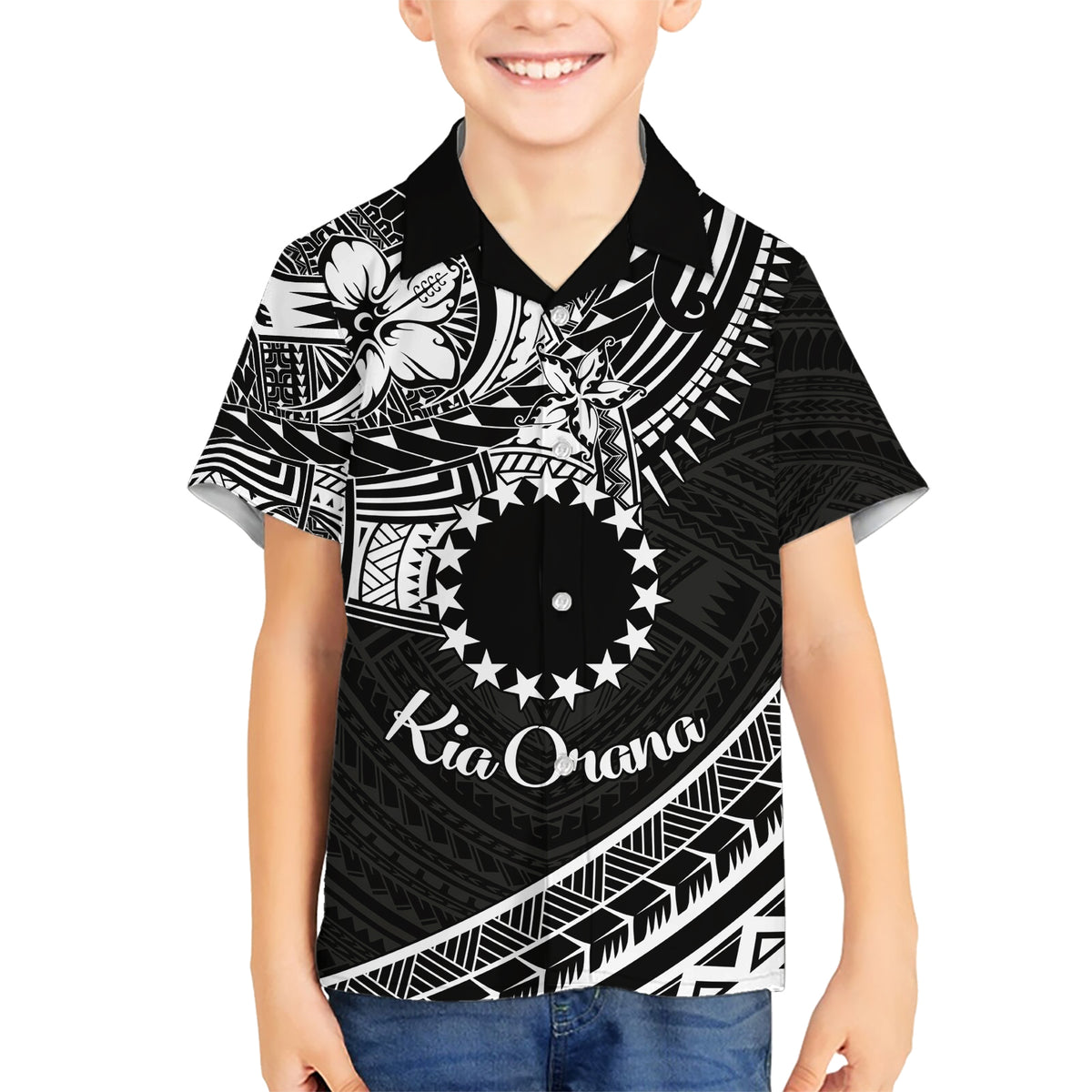 Kia Orana Cook Islands Hawaiian Shirt Circle Stars With Floral White Pattern LT01 - Polynesian Pride