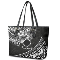 Kia Orana Cook Islands Leather Tote Bag Circle Stars With Floral White Pattern LT01 - Polynesian Pride