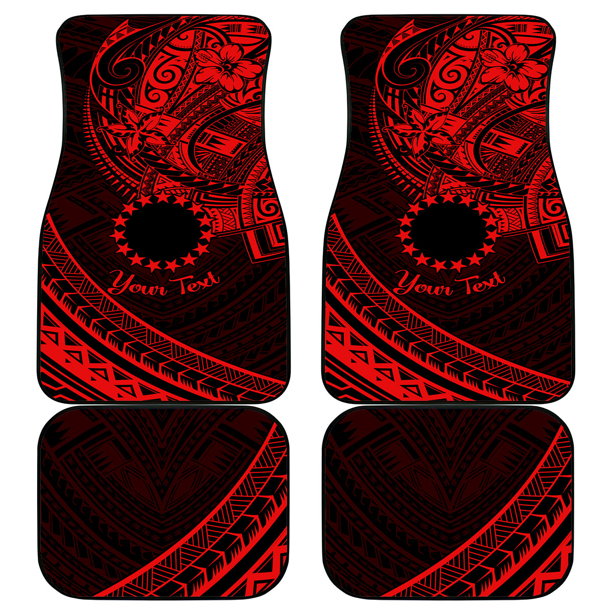 Kia Orana Cook Islands Car Mats Circle Stars With Floral Red Pattern LT01 Red - Polynesian Pride