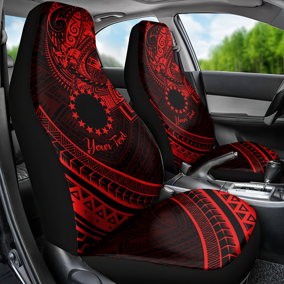 Kia Orana Cook Islands Car Seat Cover Circle Stars With Floral Red Pattern LT01 - Polynesian Pride