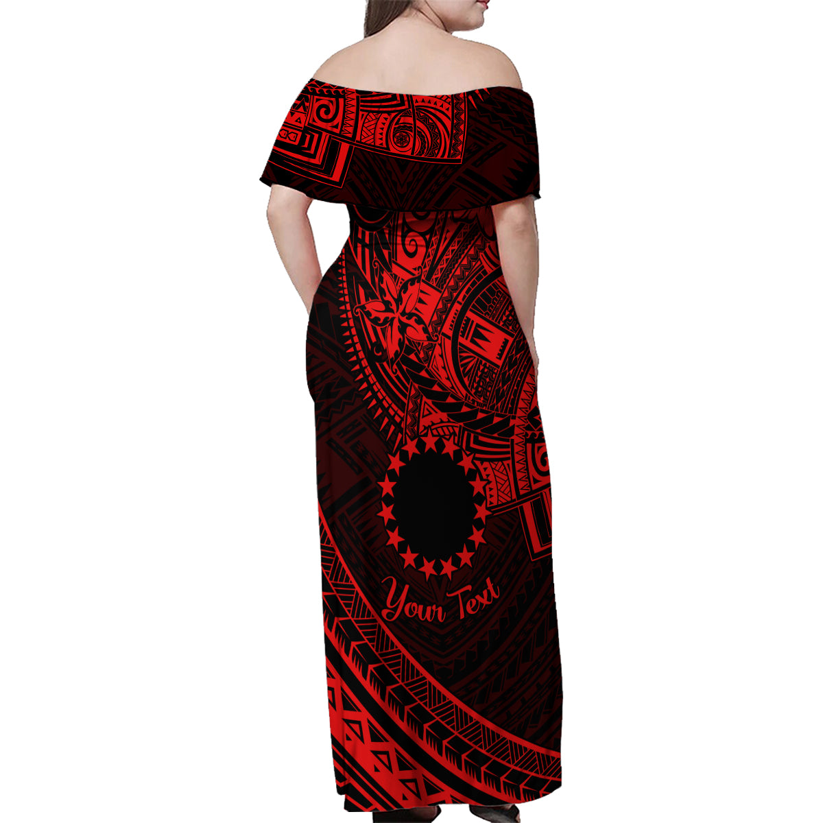 Kia Orana Cook Islands Family Matching Off Shoulder Maxi Dress and Hawaiian Shirt Circle Stars With Floral Red Pattern LT01 - Polynesian Pride