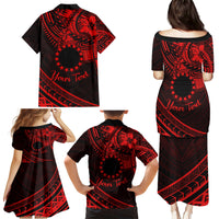 Kia Orana Cook Islands Family Matching Puletasi Dress and Hawaiian Shirt Circle Stars With Floral Red Pattern LT01 - Polynesian Pride