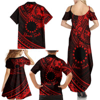 Kia Orana Cook Islands Family Matching Summer Maxi Dress and Hawaiian Shirt Circle Stars With Floral Red Pattern LT01 - Polynesian Pride