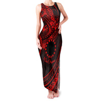 Kia Orana Cook Islands Family Matching Tank Maxi Dress and Hawaiian Shirt Circle Stars With Floral Red Pattern LT01 Mom's Dress Red - Polynesian Pride