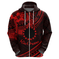 Kia Orana Cook Islands Hoodie Circle Stars With Floral Red Pattern LT01 - Polynesian Pride