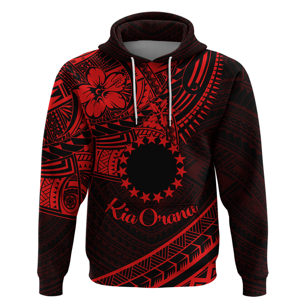 Kia Orana Cook Islands Zip Hoodie Circle Stars With Floral Red Pattern LT01 Pullover Hoodie Red - Polynesian Pride