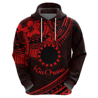 Kia Orana Cook Islands Zip Hoodie Circle Stars With Floral Red Pattern LT01 - Polynesian Pride