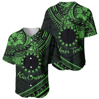 Kia Orana Cook Islands Baseball Jersey Circle Stars With Floral Green Pattern LT01