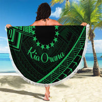 Kia Orana Cook Islands Beach Blanket Circle Stars With Floral Green Pattern LT01
