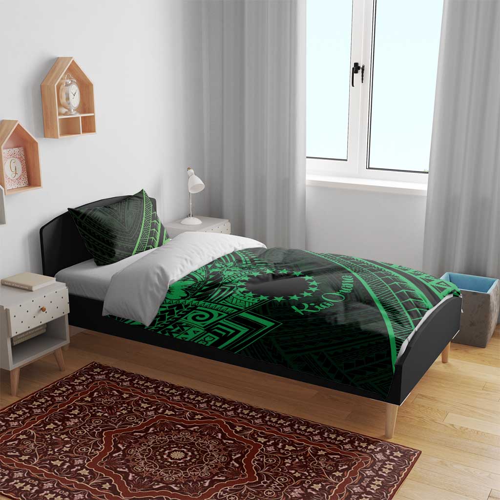Kia Orana Cook Islands Bedding Set Circle Stars With Floral Green Pattern LT01