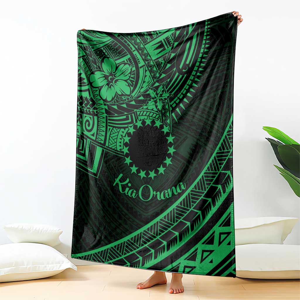 Kia Orana Cook Islands Blanket Circle Stars With Floral Green Pattern LT01