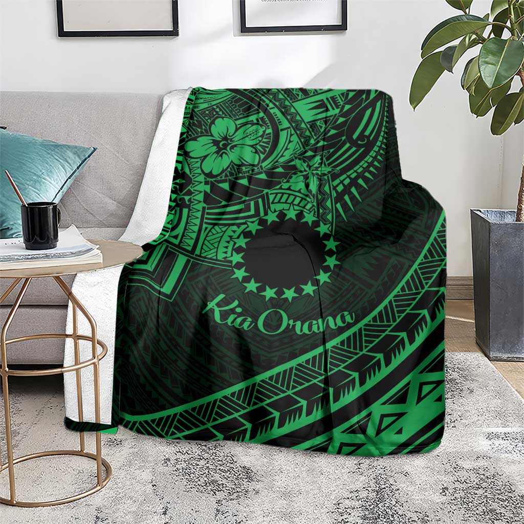 Kia Orana Cook Islands Blanket Circle Stars With Floral Green Pattern LT01