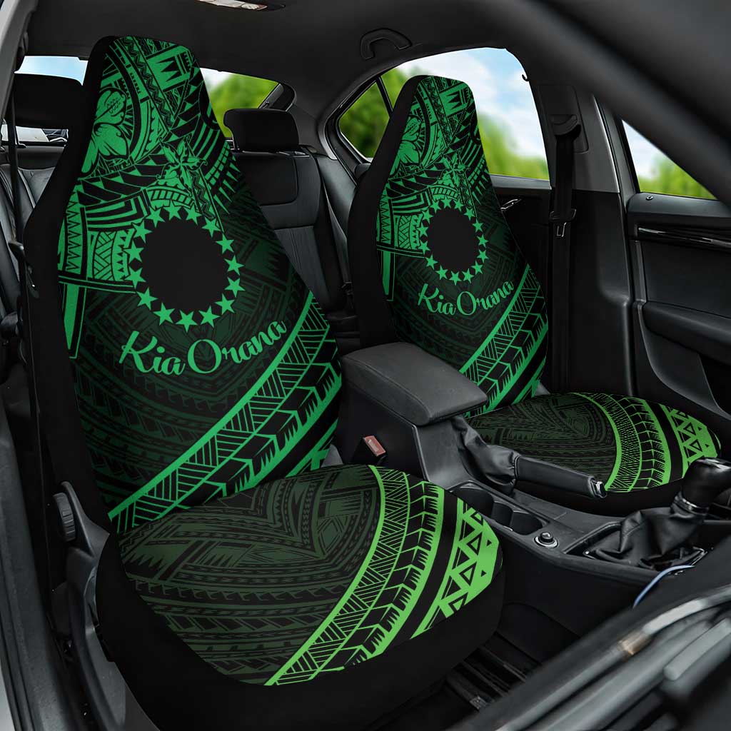 Kia Orana Cook Islands Car Seat Cover Circle Stars With Floral Green Pattern LT01