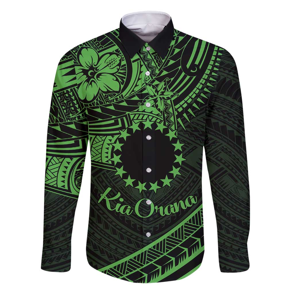 Kia Orana Cook Islands Family Matching Summer Maxi Dress and Hawaiian Shirt Circle Stars With Floral Green Pattern LT01