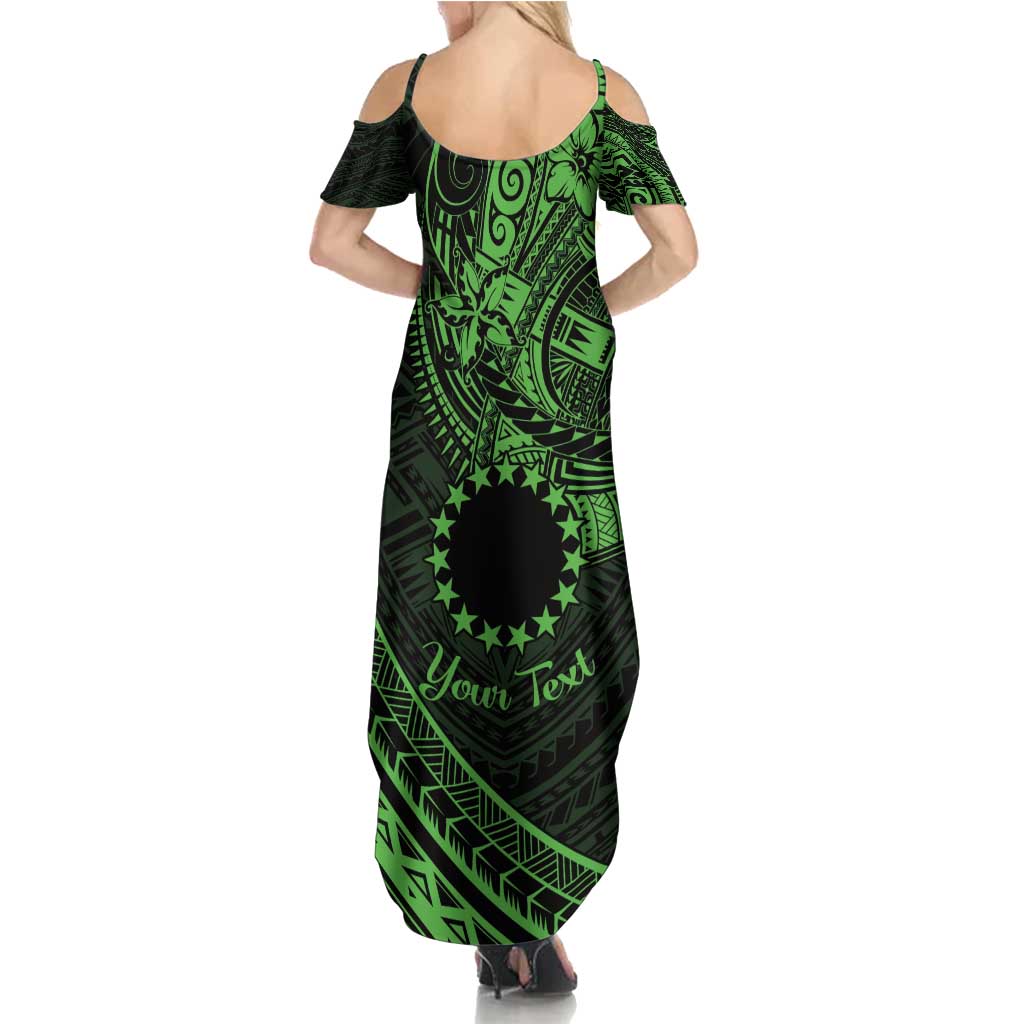 Kia Orana Cook Islands Family Matching Summer Maxi Dress and Hawaiian Shirt Circle Stars With Floral Green Pattern LT01