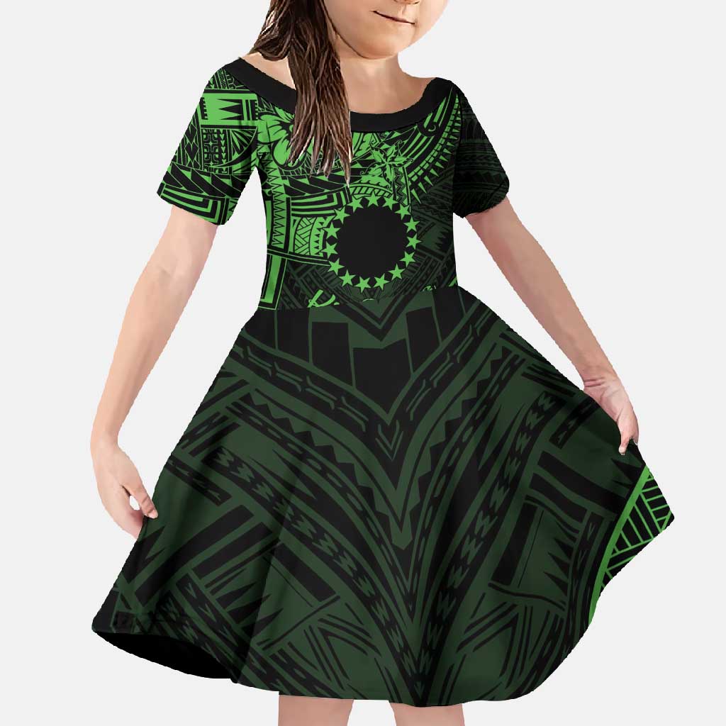 Kia Orana Cook Islands Family Matching Tank Maxi Dress and Hawaiian Shirt Circle Stars With Floral Green Pattern LT01