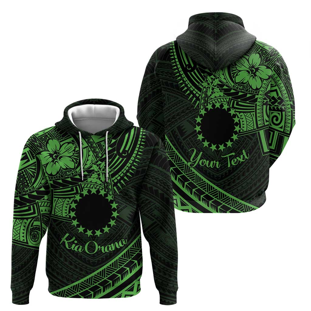 Kia Orana Cook Islands Hoodie Circle Stars With Floral Green Pattern LT01 - Polynesian Pride