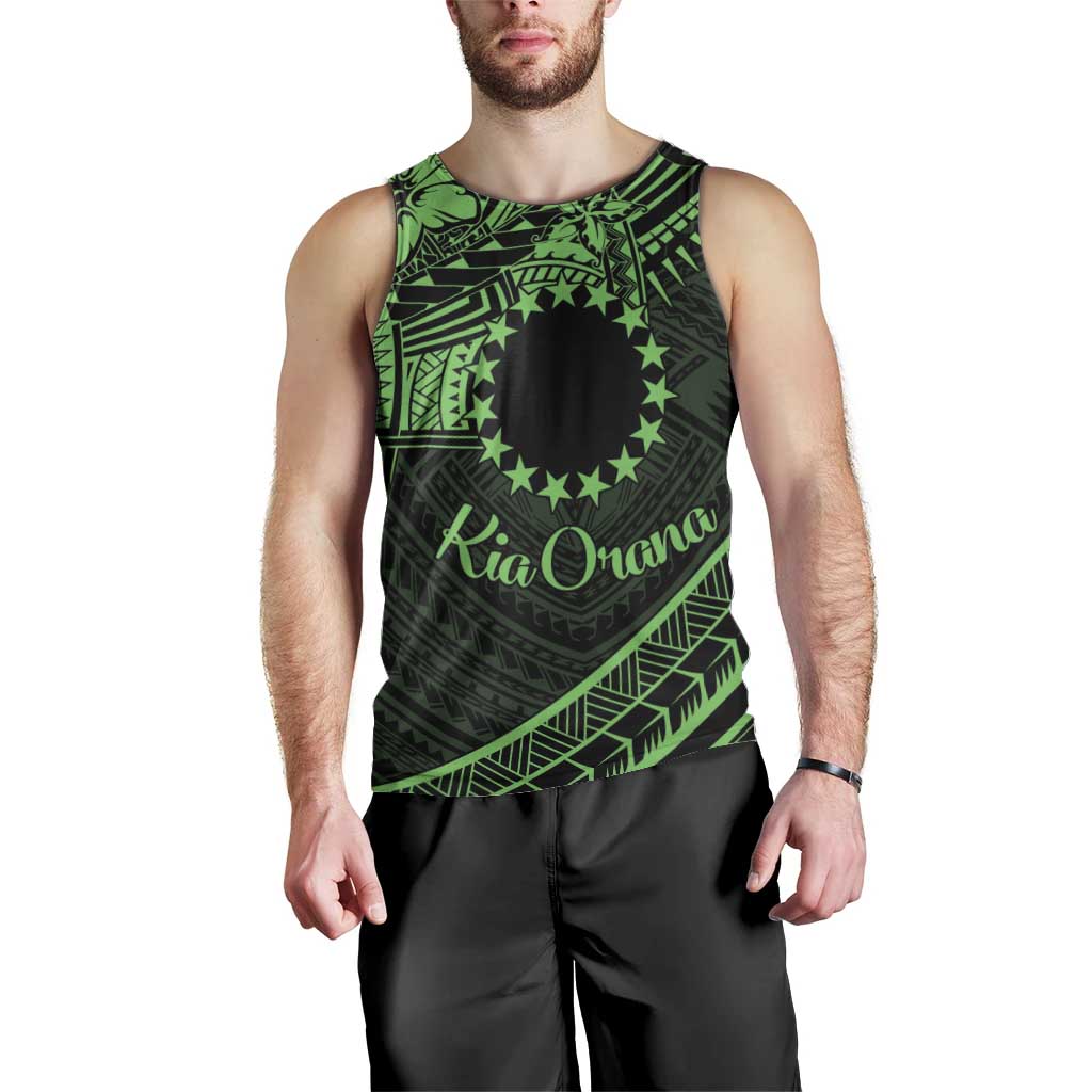 Kia Orana Cook Islands Men Tank Top Circle Stars With Floral Green Pattern LT01