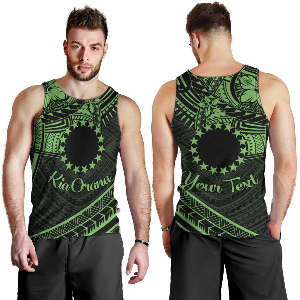 Kia Orana Cook Islands Men Tank Top Circle Stars With Floral Green Pattern LT01