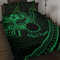 Kia Orana Cook Islands Quilt Bed Set Circle Stars With Floral Green Pattern LT01