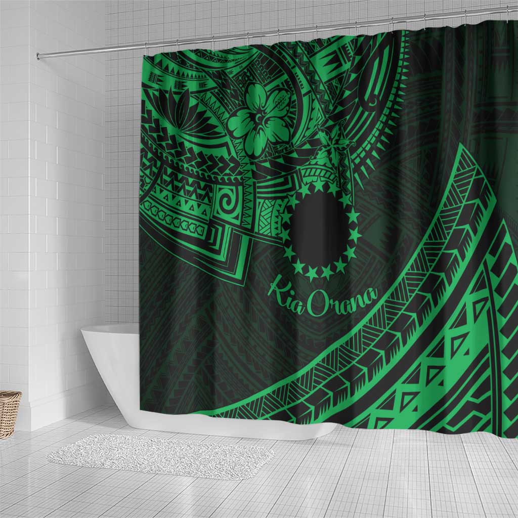 Kia Orana Cook Islands Shower Curtain Circle Stars With Floral Green Pattern LT01