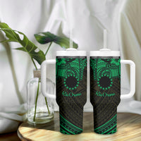 Kia Orana Cook Islands Tumbler With Handle Circle Stars With Floral Green Pattern
