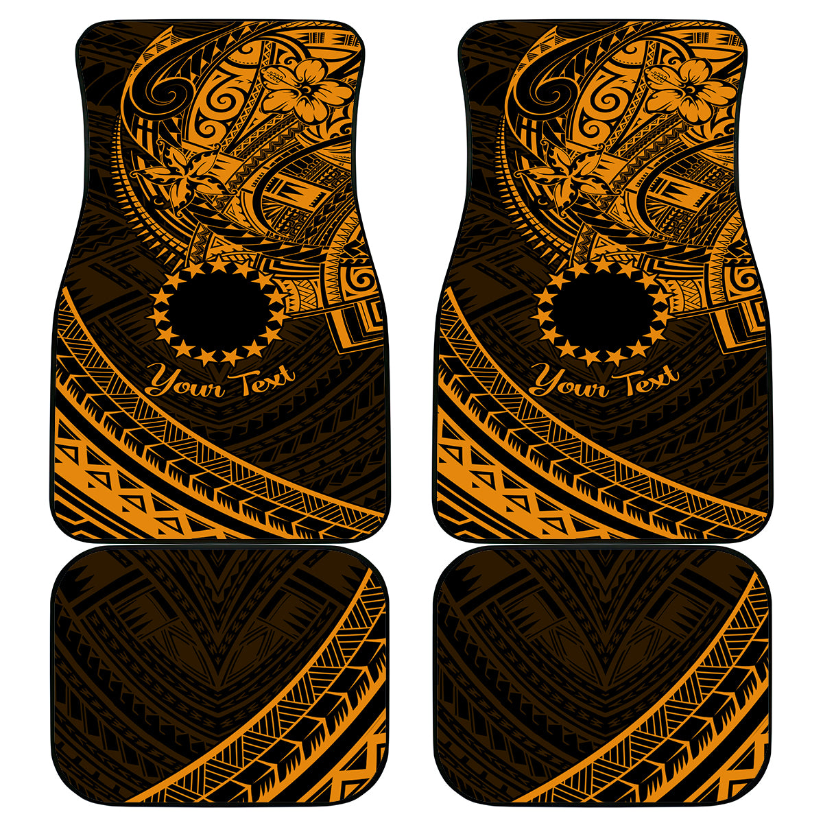 Kia Orana Cook Islands Car Mats Circle Stars With Floral Gold Pattern LT01 Gold - Polynesian Pride