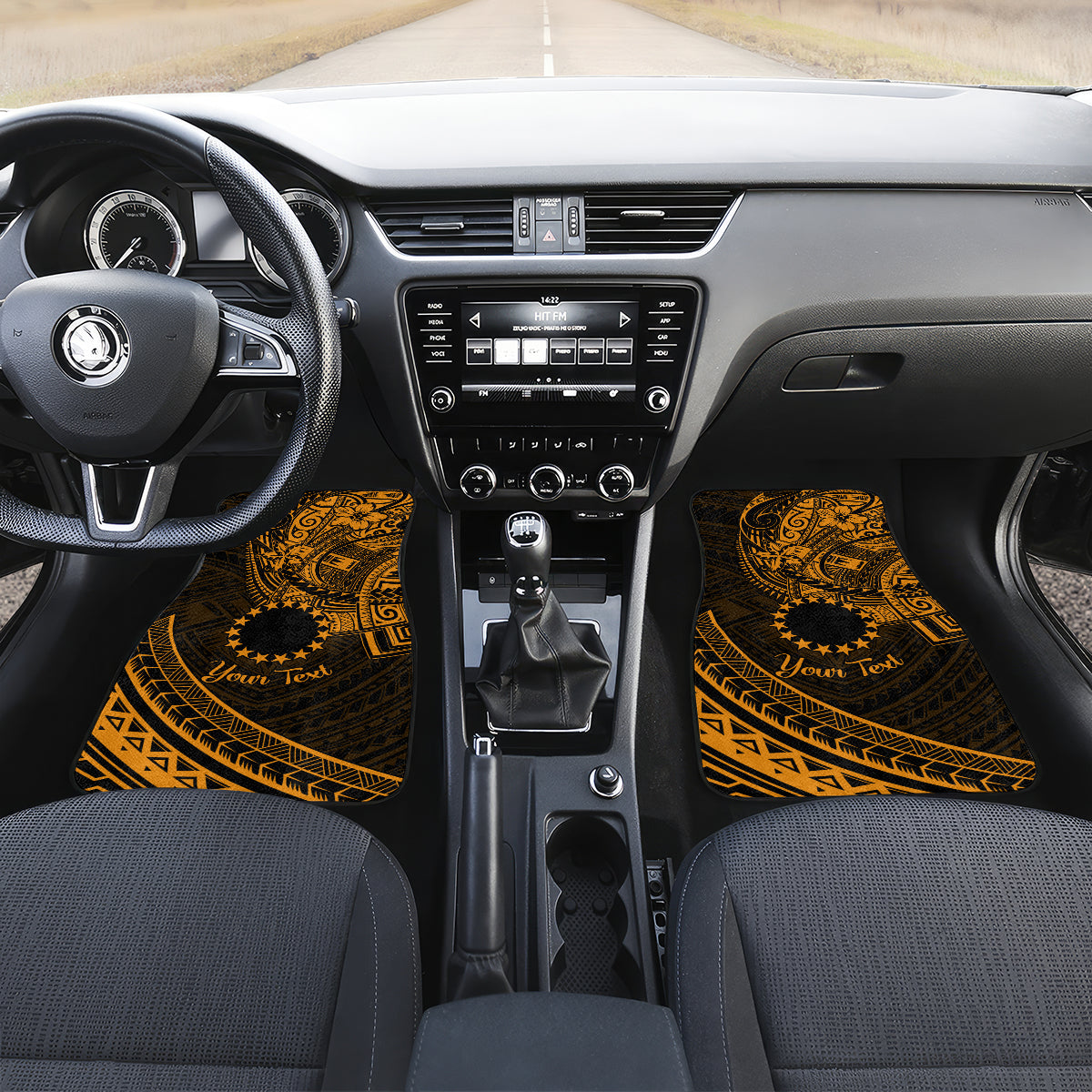 Kia Orana Cook Islands Car Mats Circle Stars With Floral Gold Pattern LT01 - Polynesian Pride