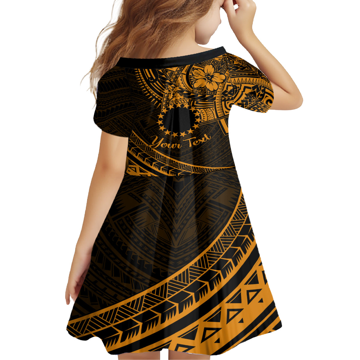 Kia Orana Cook Islands Family Matching Long Sleeve Bodycon Dress and Hawaiian Shirt Circle Stars With Floral Gold Pattern LT01 - Polynesian Pride