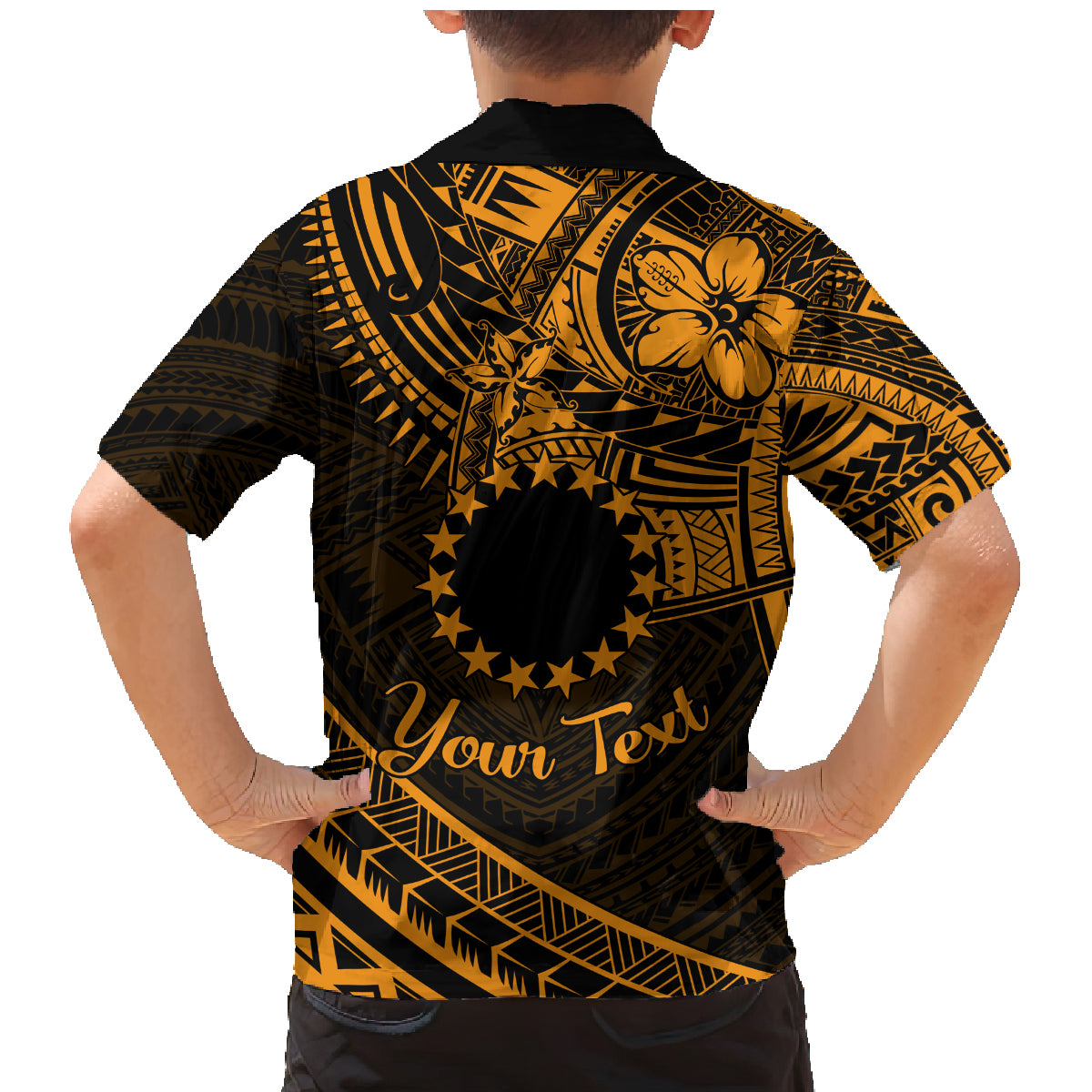 Kia Orana Cook Islands Family Matching Mermaid Dress and Hawaiian Shirt Circle Stars With Floral Gold Pattern LT01 - Polynesian Pride