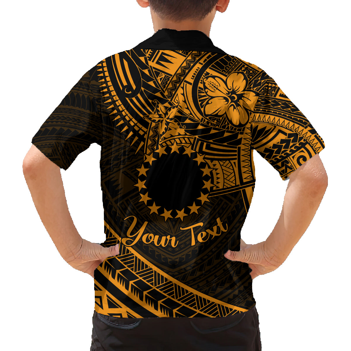 Kia Orana Cook Islands Family Matching Tank Maxi Dress and Hawaiian Shirt Circle Stars With Floral Gold Pattern LT01 - Polynesian Pride