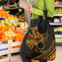 Kia Orana Cook Islands Grocery Bag Circle Stars With Floral Gold Pattern