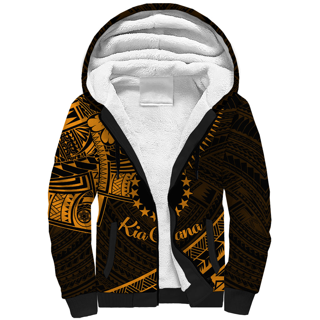 Kia Orana Cook Islands Sherpa Hoodie Circle Stars With Floral Gold Pattern LT01 Unisex Gold - Polynesian Pride