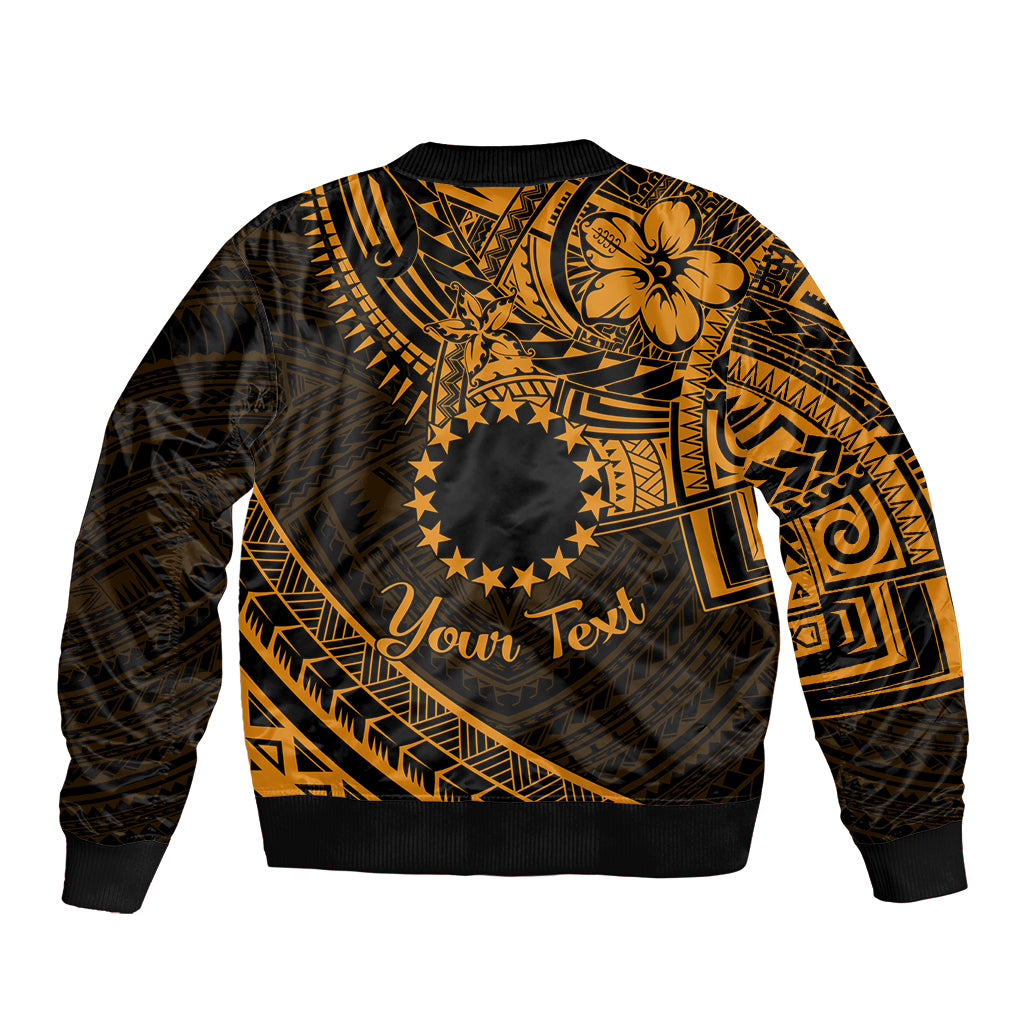 Kia Orana Cook Islands Sleeve Zip Bomber Jacket Circle Stars With Floral Gold Pattern LT01 - Polynesian Pride