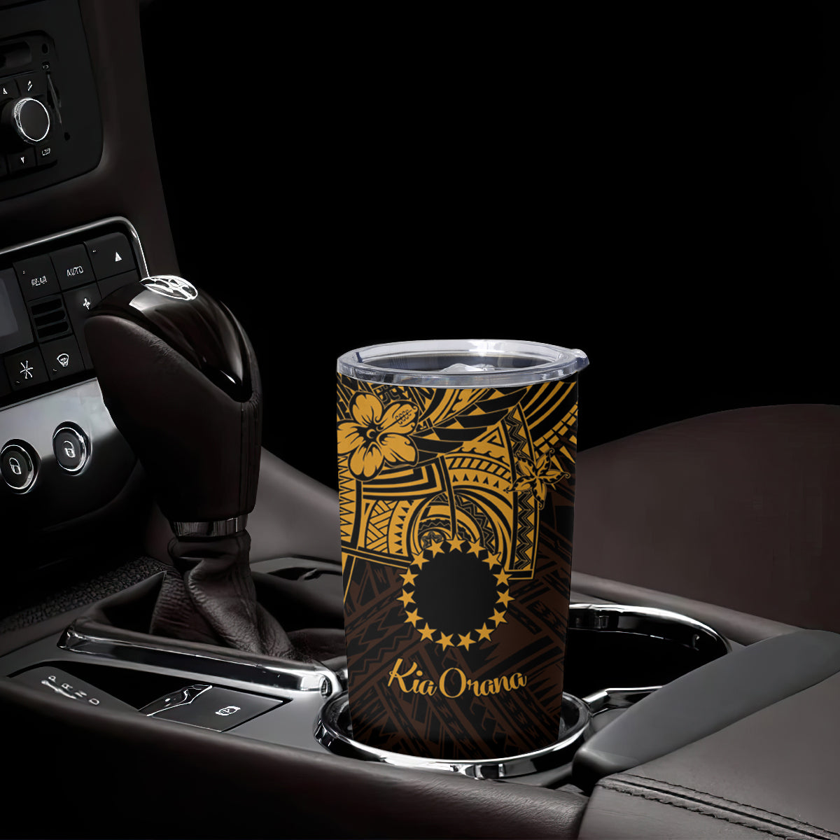 Kia Orana Cook Islands Tumbler Cup Circle Stars With Floral Gold Pattern