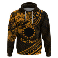Kia Orana Cook Islands Zip Hoodie Circle Stars With Floral Gold Pattern LT01 Pullover Hoodie Gold - Polynesian Pride