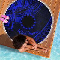 Kia Orana Cook Islands Beach Blanket Circle Stars With Floral Navy Blue Pattern LT01 - Polynesian Pride