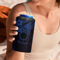 Kia Orana Cook Islands 4 in 1 Can Cooler Tumbler Circle Stars With Floral Navy Blue Pattern