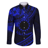 Kia Orana Cook Islands Family Matching Tank Maxi Dress and Hawaiian Shirt Circle Stars With Floral Navy Blue Pattern LT01 Dad's Shirt - Long Sleeve Blue - Polynesian Pride