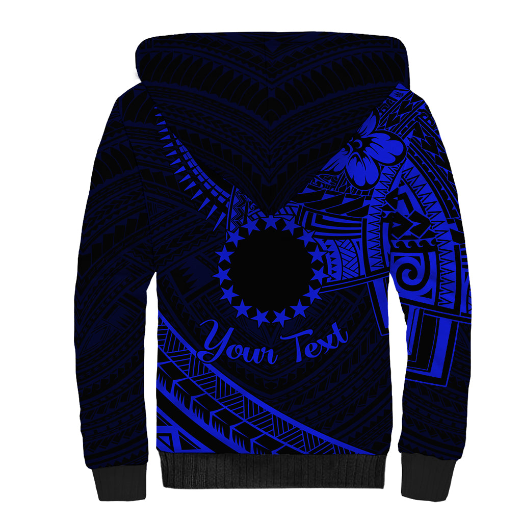 Kia Orana Cook Islands Sherpa Hoodie Circle Stars With Floral Navy Blue Pattern LT01 - Polynesian Pride