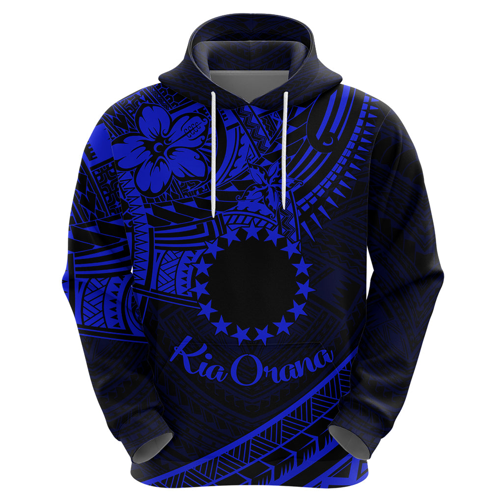 Kia Orana Cook Islands Zip Hoodie Circle Stars With Floral Navy Blue Pattern LT01 - Polynesian Pride